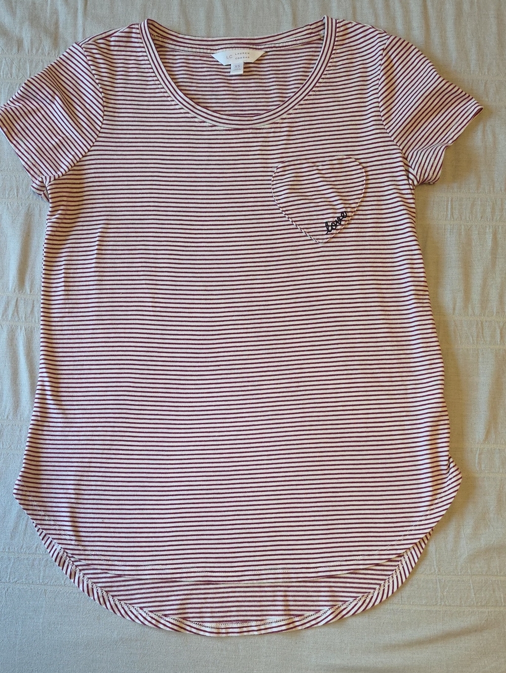 LC Lauren Conrad Striped Heart Pocket "Love" Short Sleeve Tee Women's XS
